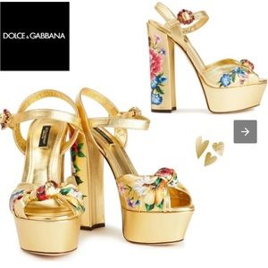 Authentic Dolce and Gabbana Gold Knotted Platform Sandals with Jewels
